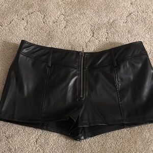 Black Leather Women Shorts